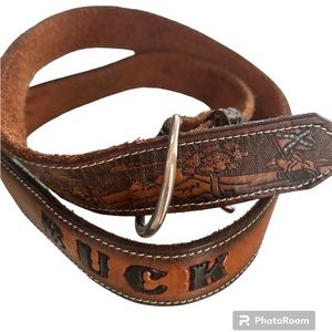 Leather Cowboy Cowgirl Western Boho belt genuine leather chrome accessory EUC
